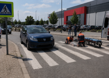 Accident la ieșirea din parcarea Shopping City. O bătrână a fost transportată la spital după ce a fost lovită pe zebră de o șoferiță