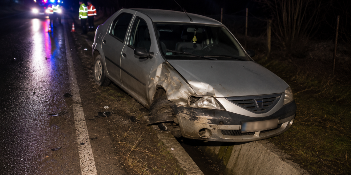 Șofer băut, rănit după ce a intrat cu mașina într-un șanț de beton între Costâna și Dărmănești, la 4 dimineața. Un pasager a ajuns și el la spital
