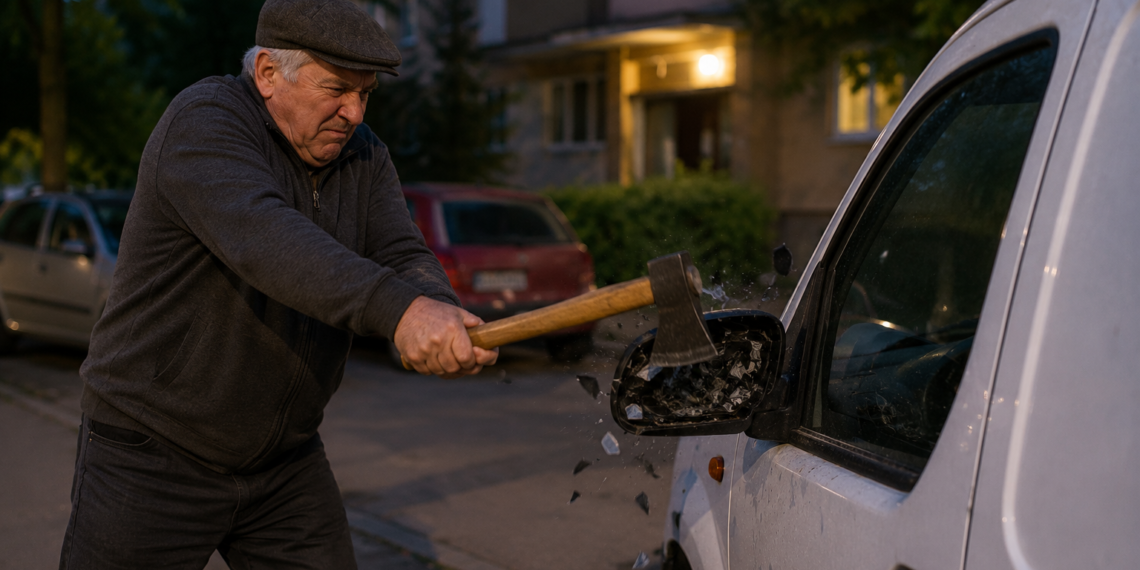 Amendă penală pentru un pensionar din Suceava care a distrus cu toporul oglinda unei mașini parcate ”pe locul său”