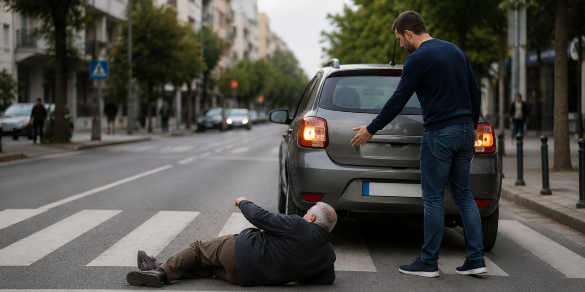 Pieton beat, ajuns la spital după ce s-a dezechilibrat și a căzut lângă o mașină care îi acordase prioritate pe o trecere de pietoni din Suceava. Bătrânul s-a lovit de roata dreapta spate a mașinii