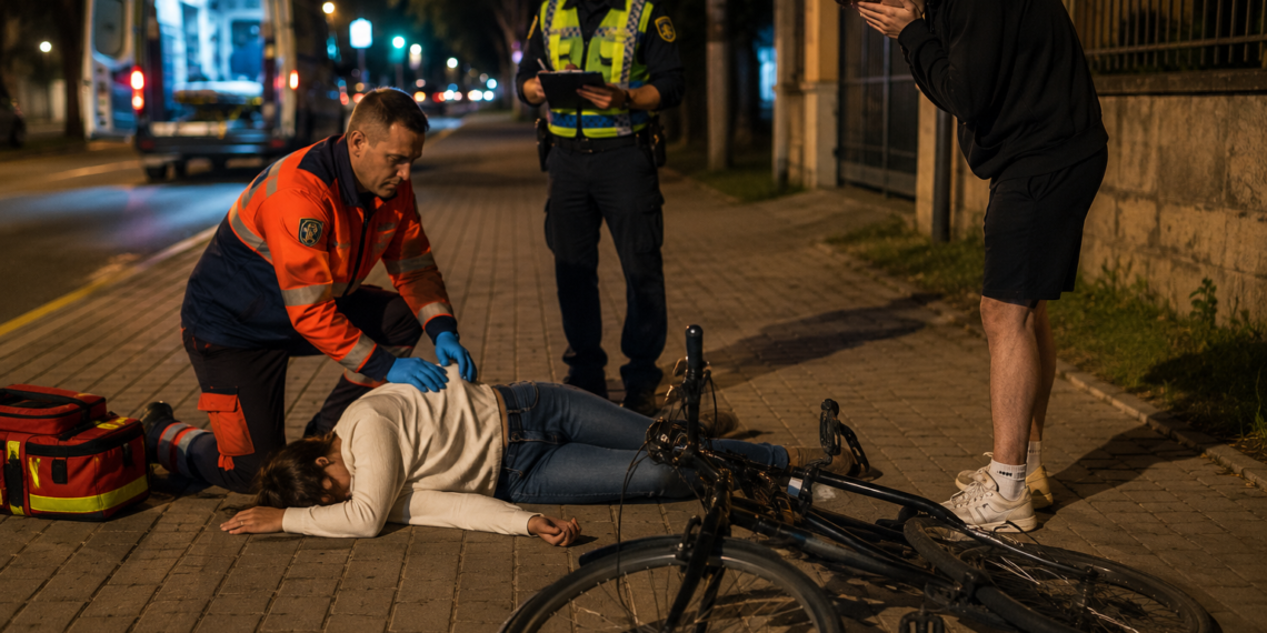 Ieșeancă doborâtă de pe picioare de un biciclist care circula pe trotuar, în apropierea Inspectoratului Școlar Suceava, aproape de miezul nopții. Femeia a ajuns la spital