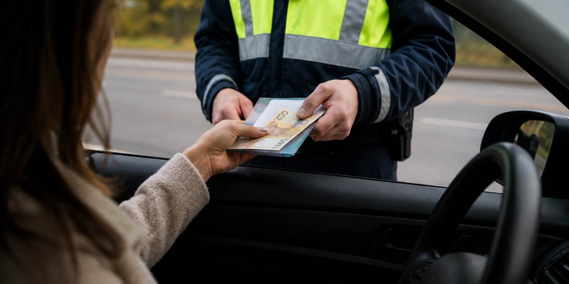 Închisoare cu suspendare pentru o șoferiță care a strecurat 200 de lei în actele oferite polițiștilor după ce a fost prinsă de radar. Femeia a spus că are o situație tensionată cu soțul din cauza altor amenzi rutiere: ”Sunt pentru o cafea”