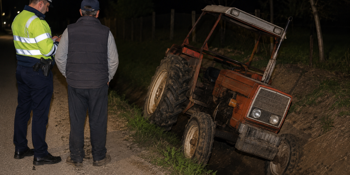 Tractor ajuns în șanț, la Calafindești. Șoferul băuse înainte să plece de la bar și avea o alcoolemie de 0,87 mg/l în aerul expirat