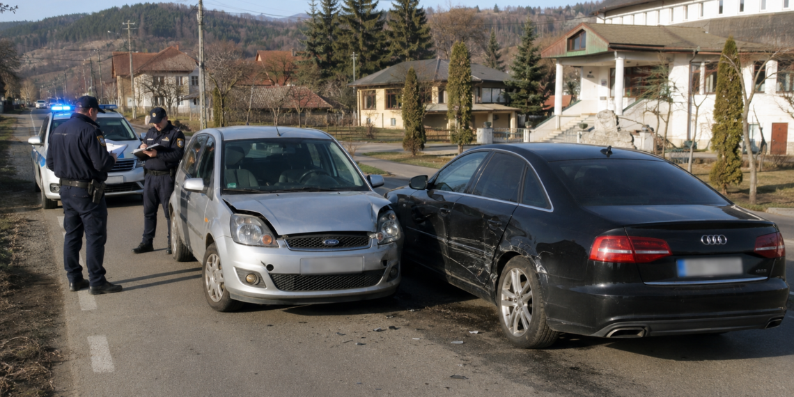 Dosar penal pentru un șofer cu 1,08 mg/l alcool în aerul expirat, după ce a intrat cu mașina într-un autoturism oprit neregulamentar pe un drum din Valea Moldovei