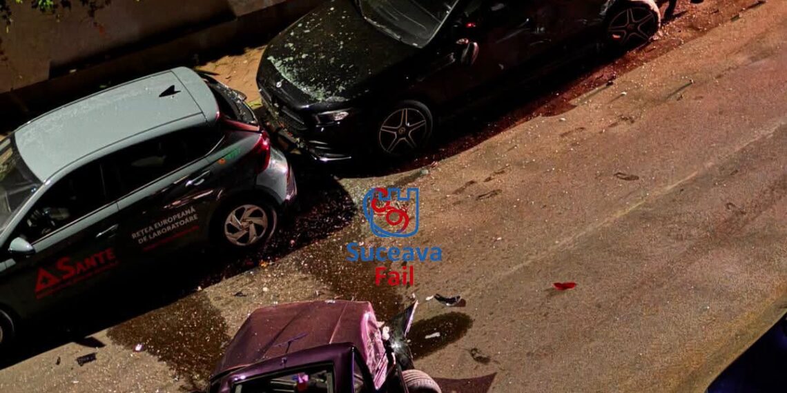 Un șofer băut a făcut prăpăd pe strada Alexandru cel Bun din Suceava, după miezul nopții. Cinci autoturisme au fost avariate