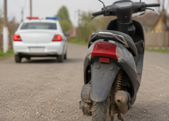 Bărbat beat mangă, reținut după ce a fost prins pe un scuter neînmatriculat, cu numere false. Circula în zig-zag prin sat