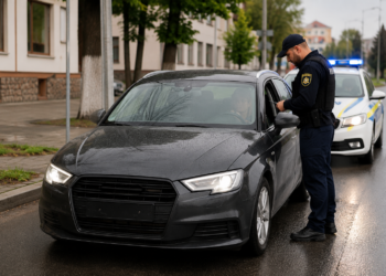 Tânără din Cajvana, prinsă la volanul unui Audi fără plăcuțe de înmatriculare, pe o stradă din Rădăuți. Mașina nu avea nici RCA