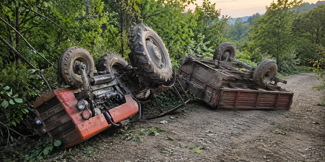 Subofițer ISU de 42 de ani, mort după ce s-a răsturnat cu un tractor neînmatriculat, la Botoșana. A fost prins sub remorcă