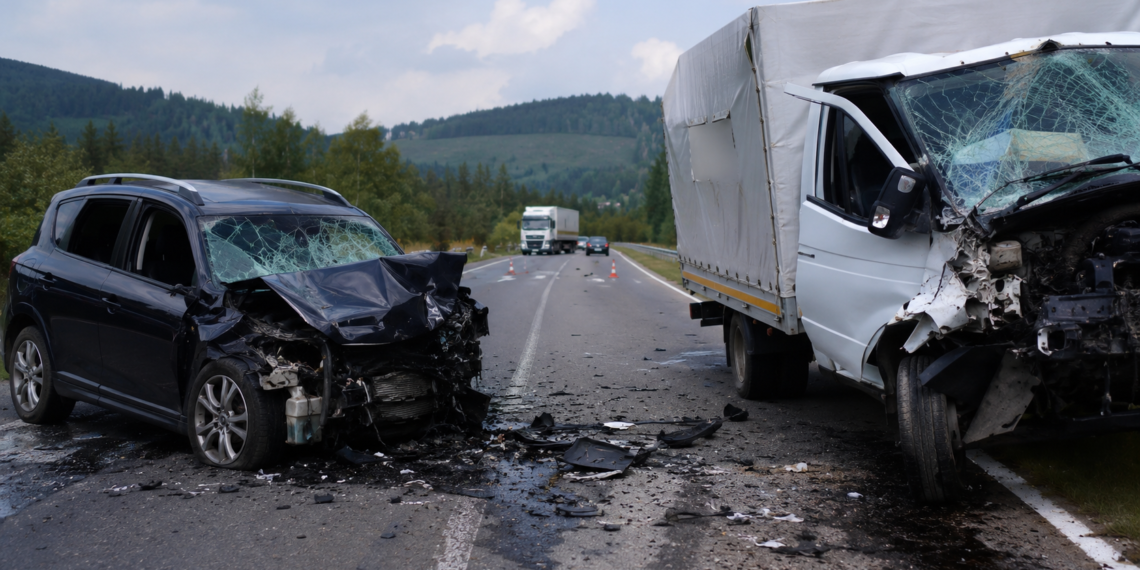 Un Mitsubishi a intrat pe contrasens și s-a izbit frontal de un ansamblu rutier, la Câmpulung Moldovenesc. Două persoane au ajuns la spital