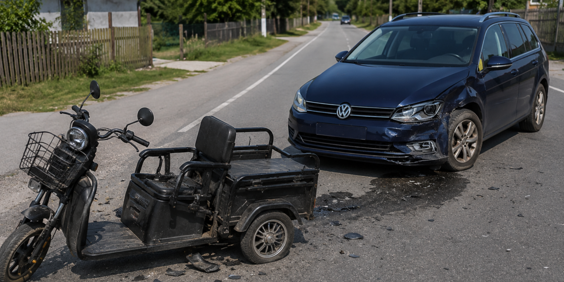 Bărbat de 81 de ani, rănit după ce a virat cu tricicleta electrică în fața unei mașini aflate în depășire, la Siliștea Nouă