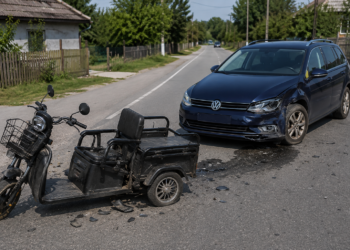 Bărbat de 81 de ani, rănit după ce a virat cu tricicleta electrică în fața unei mașini aflate în depășire, la Siliștea Nouă