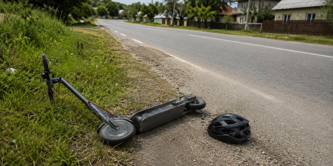 Copil de 13 ani, rănit după ce a căzut cu trotineta electrică la Dolhești. Polițiștii i-au transmis minorului că nu are vârsta legală pentru a circula pe drumurile publice