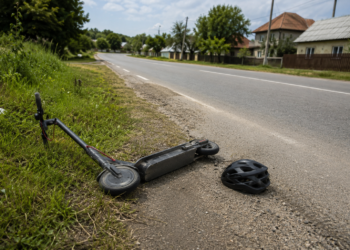 Copil de 13 ani, rănit după ce a căzut cu trotineta electrică la Dolhești. Polițiștii i-au transmis minorului că nu are vârsta legală pentru a circula pe drumurile publice