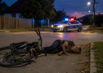 Biciclist beat, căzut într-o intersecție din Țibeni. Era atât de băut încât nu a putut fi testat și a primit o amendă de 1.730 de lei