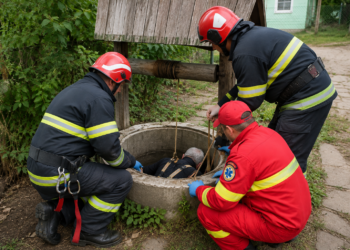 Bărbat de 69 de ani, scos de pompieri dintr-o fântână, la Grămești, la 6 dimineața. A căzut în timp ce voia să bea apă, iar medicii au constatat și etilism acut
