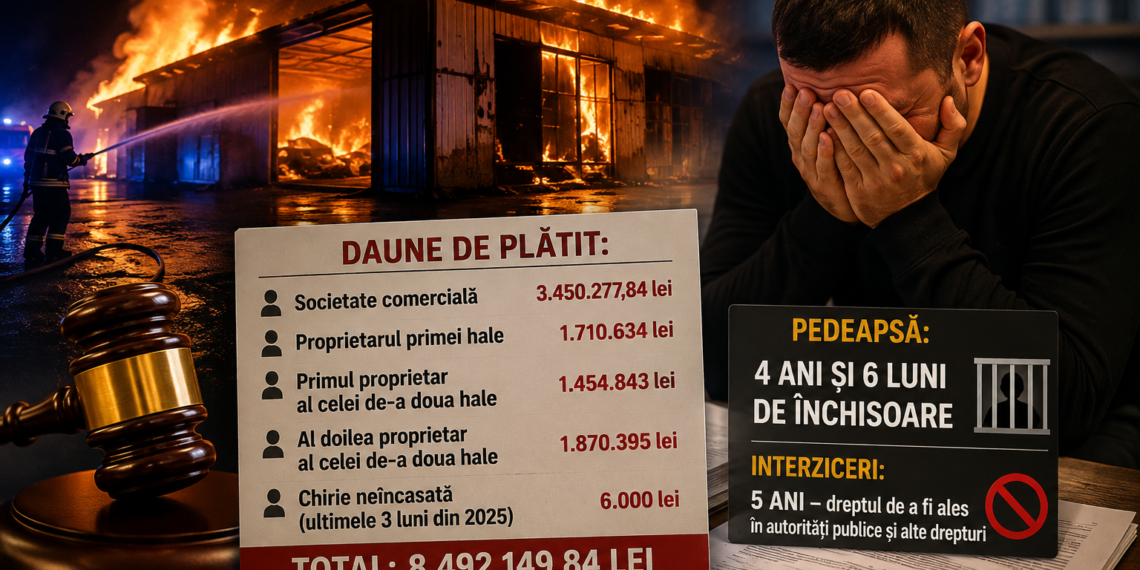 ”Vai de mine ce am făcut!” Piromanul care a incendiat două hale din Dumbrăveni într-o noapte, condamnat la peste 4 ani de închisoare. Trebuie să le plătească victimelor daune materiale de aproape 8,5 milioane de lei