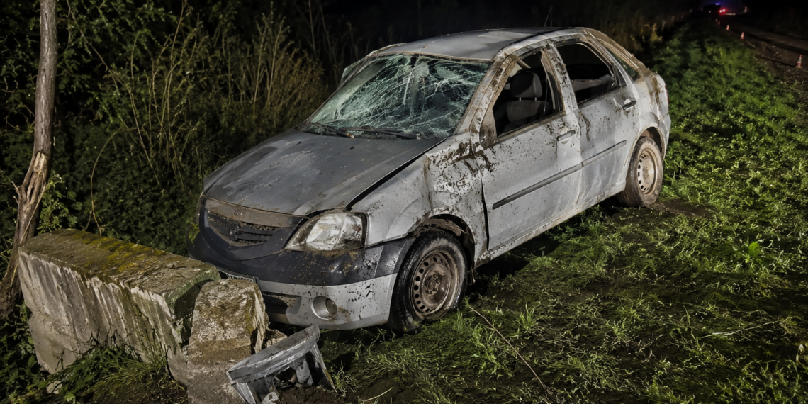 Șofer beat, reținut după un accident grav la Bălăceana. A intrat cu Loganul într-un cap de pod, s-a răsturnat de mai multe ori, iar copilul de 10 ani aflat în mașină a fost rănit. Bărbatul nu a dus copilul rănit la spital, ci acasă