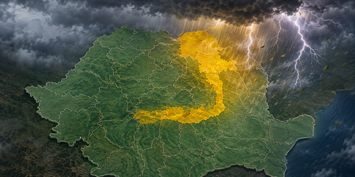 Cod galben de furtuni în zona Sucevei. Averse torențiale, grindină și rafale de până la 70 km/h