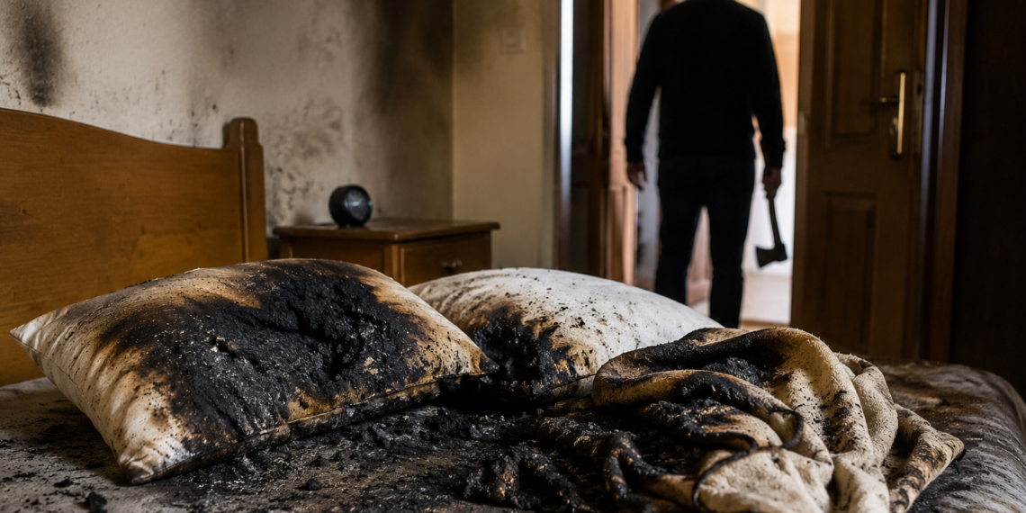 Bărbat din Șcheia, condamnat după ce a dat foc unor perne și pături în dormitor, la scurt timp după ce și-a amenințat concubina cu un topor. Femeia și copiii au stat toată noaptea afară de frica lui. Concubina spune că, în trecut, acesta le-ar mai fi făcut casa scrum după un scandal asemănător