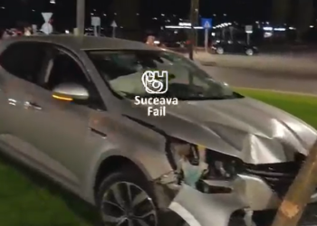 Șofer beat, oprit de un copac într-un sens giratoriu din parcarea Iulius Mall Suceava