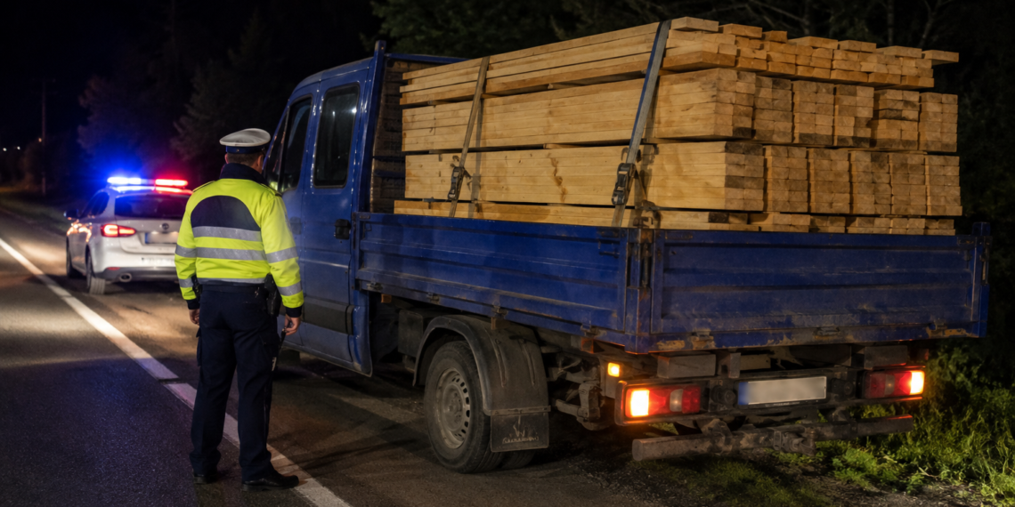 Transport ilegal de cherestea oprit la Vadu Moldovei. Polițiștii au găsit peste 5 metri cubi de lemn fără aviz, iar autoutilitara a fost indisponibilizată