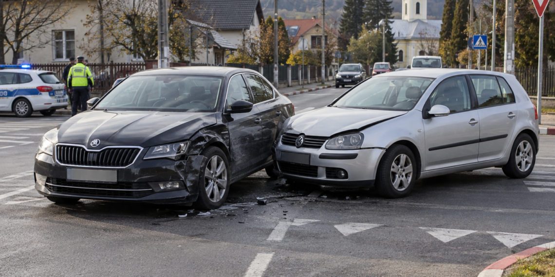 Accident la Liteni, după o neacordare de prioritate. Șoferița neatentă a ajuns la spital. Autoturismul care circula regulamentar avea ITP-ul expirat