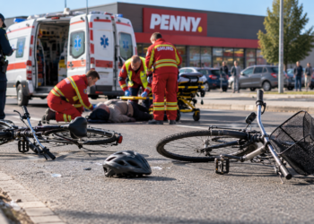 Accident între doi bicicliști, în fața magazinului Penny din Vicovu de Sus. Un bărbat de 83 de ani a ajuns la spital cu traumatism cranian