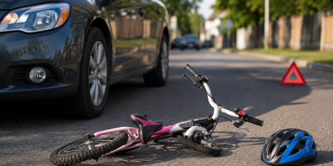 Fetiță de 10 ani, lovită de o mașină în Suceava. Copila circula cu bicicleta pe contrasens, pe o stradă cu sens unic