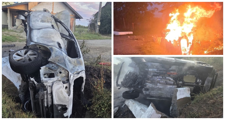 Sfârșit cumplit pentru doi adolescenți de 16 ani, la Fântâna Mare. Au murit carbonizați după ce mașina condusă fără permis s-a izbit de un cap de pod și a luat foc