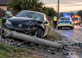 Șofer cu 1,19 mg/l alcool pur în aerul expirat, implicat într-un accident la Luncșoara. A pus la pământ un stâlp de iluminat după o depășire