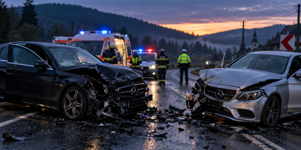 La ora 5, înainte de răsărit, a făcut prăpăd la Vama. Beat la volan, a intrat pe contrasens și apoi a fugit pe jos. Două persoane au ajuns la spital