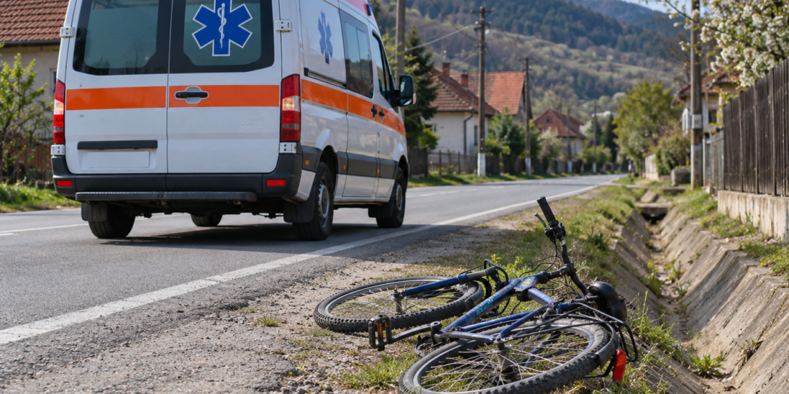 Fetiță de 4 ani, lovită în față cu ghidonul bicicletei de fratele ei de 10 ani. Copilul s-a dezechilibrat pe un drum din Ostra