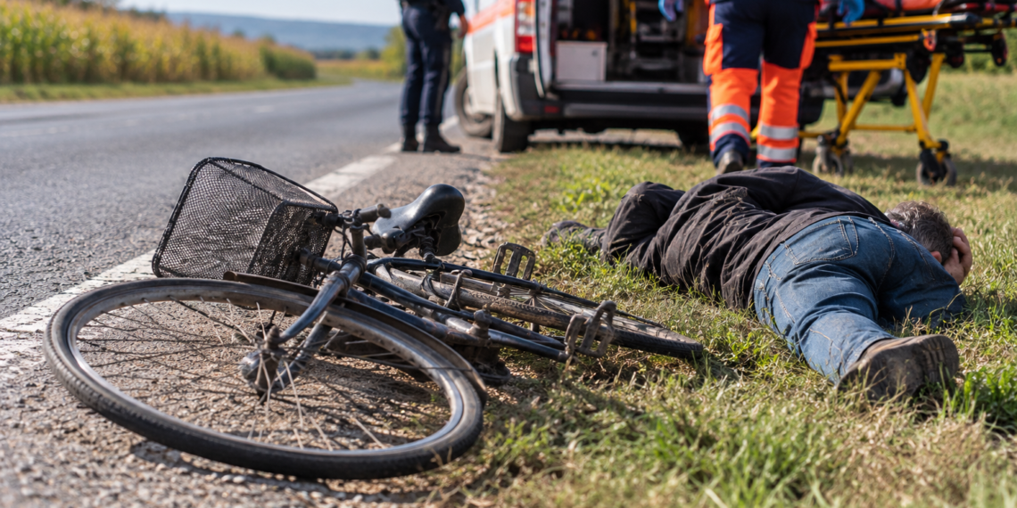 Biciclist rupt de beat, ajuns la spital după ce a dat cu fața de drum. Etilotestul a indicat 1,35 mg/l alcool pur în aerul expirat