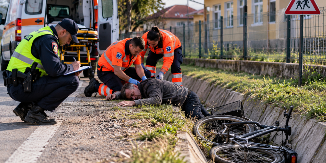Biciclist beat criță, găsit căzut inconștient în fața unei școli din Zvoriștea. Bărbatul avea 1,59 mg/l alcool pur în aerul expirat și a recunoscut că ”a colindat” magazinele din comună