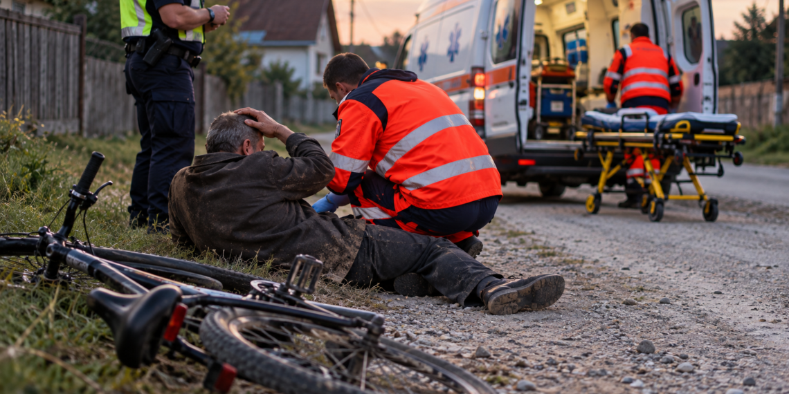 De acasă spre centrul satului, dar cu escală la spital. După 50 de metri de pedalat, a ”pupat” pământul. ”Doar” 1,37 mg/l alcool pur în aerul expirat a indicat etilotestul