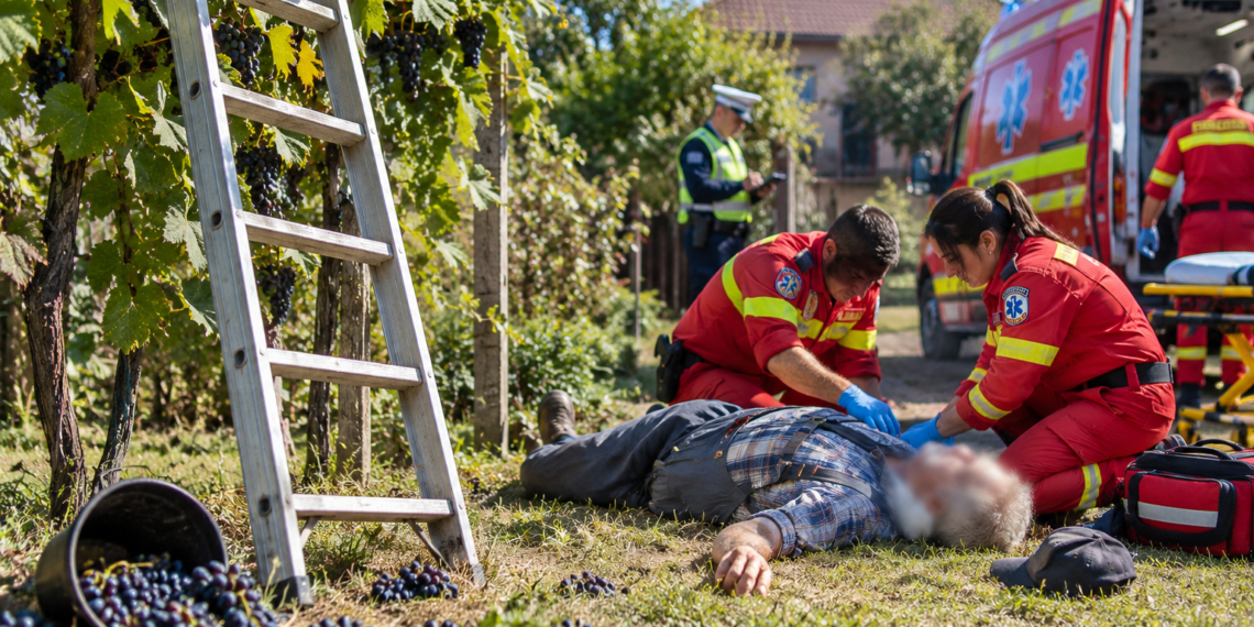 Bărbat de 68 de ani, găsit inconștient după ce a căzut de pe o scară în timp ce culegea struguri