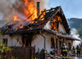 Casă cuprinsă de flăcări la Mironu după ce focul de la boiler s-a extins la acoperiș