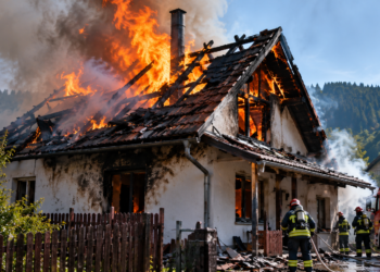 Casă cuprinsă de flăcări la Mironu după ce focul de la boiler s-a extins la acoperiș