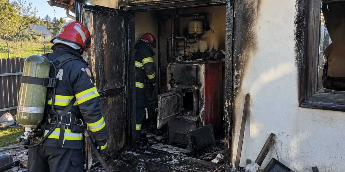 Incendiu la o centrala termică a unei gospodării din Râșca. Proprietara și mai mulți voluntari au stins focul înainte de sosirea pompierilor. Pagubele estimate la circa 15.000 de lei