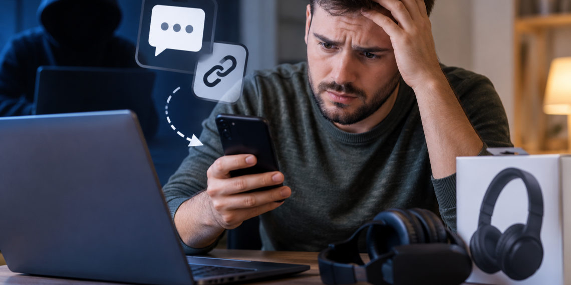 A vrut să vândă niște căști pe OLX, dar a ajuns să plătească el. 480 de lei au dispărut din cont după accesarea unui link fals