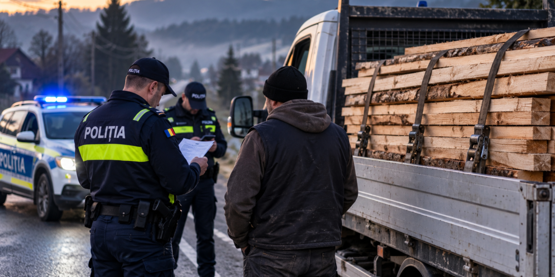 Cherestea transportată fără acte, descoperită de polițiști la Fântâna Mare. Patru metri cubi de molid au fost confiscați