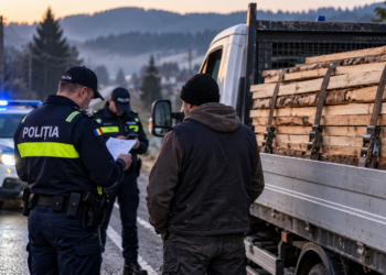 Cherestea transportată fără acte, descoperită de polițiști la Fântâna Mare. Patru metri cubi de molid au fost confiscați