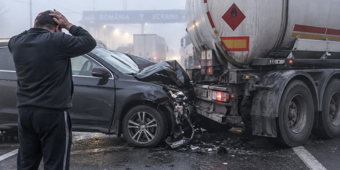 Un sucevean beat s-a înfipt cu mașina într-o cisternă încărcată cu combustibil, care urma să treacă vama spre Ucraina. Ceața i-a jucat feste șoferului la 7 dimineața, iar etilotestul a indicat 0,85 mg/l
