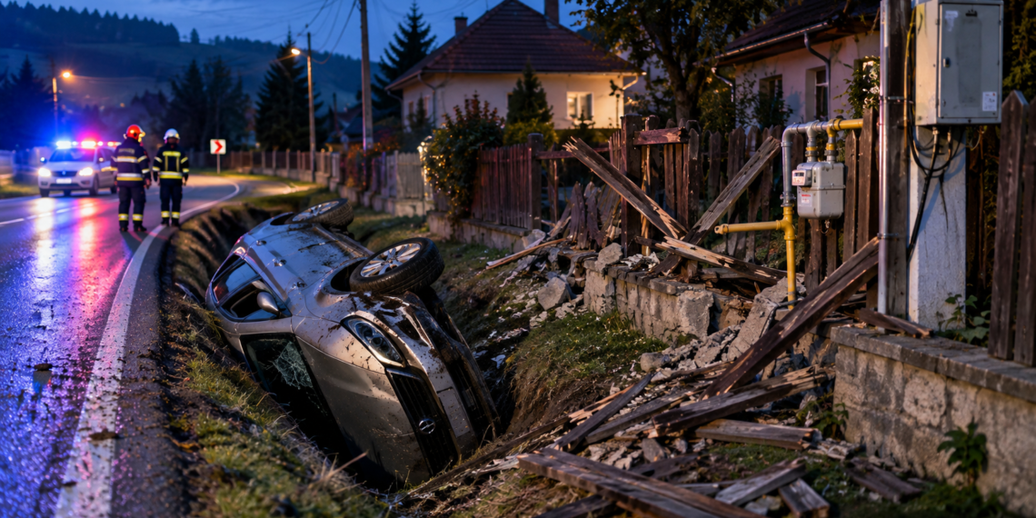 Reținut pentru 24 de ore, după ce a făcut prăpăd cu mașina la Vatra Moldoviței. Tânărul de 20 de ani, beat fiind, a rupt 13 metri de gard, a avariat branșamentele de gaz și curent și s-a răsturnat în șanț. Pasagerul din dreapta-față a ajuns la spital