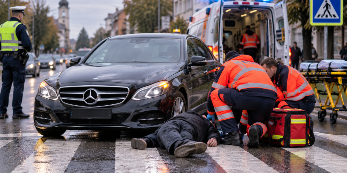Pieton de 68 de ani, lovit pe trecerea pentru pietoni în Rădăuți. Șoferul unui Mercedes nu i-a acordat prioritate