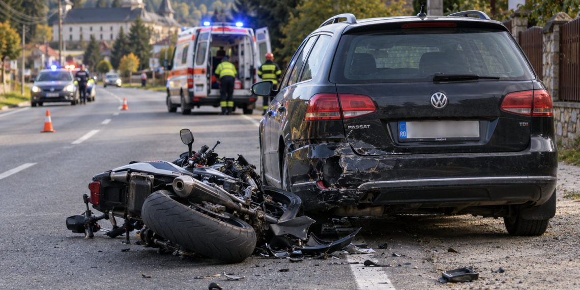 Motociclist de 70 de ani, rănit după ce a intrat într-o mașină oprită la Sucevița