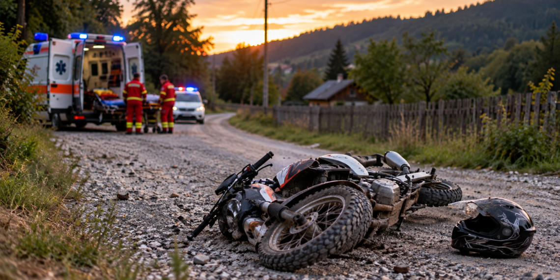 Cu puțin ghinion în plus, azi îl plângeau rudele. Un puștan de 16 ani, fără permis și beat muci, s-a ales cu traumatisme din cap până la bazin după ce a căzut cu un motociclu pe un drum parțial pietruit din Fundu Moldovei