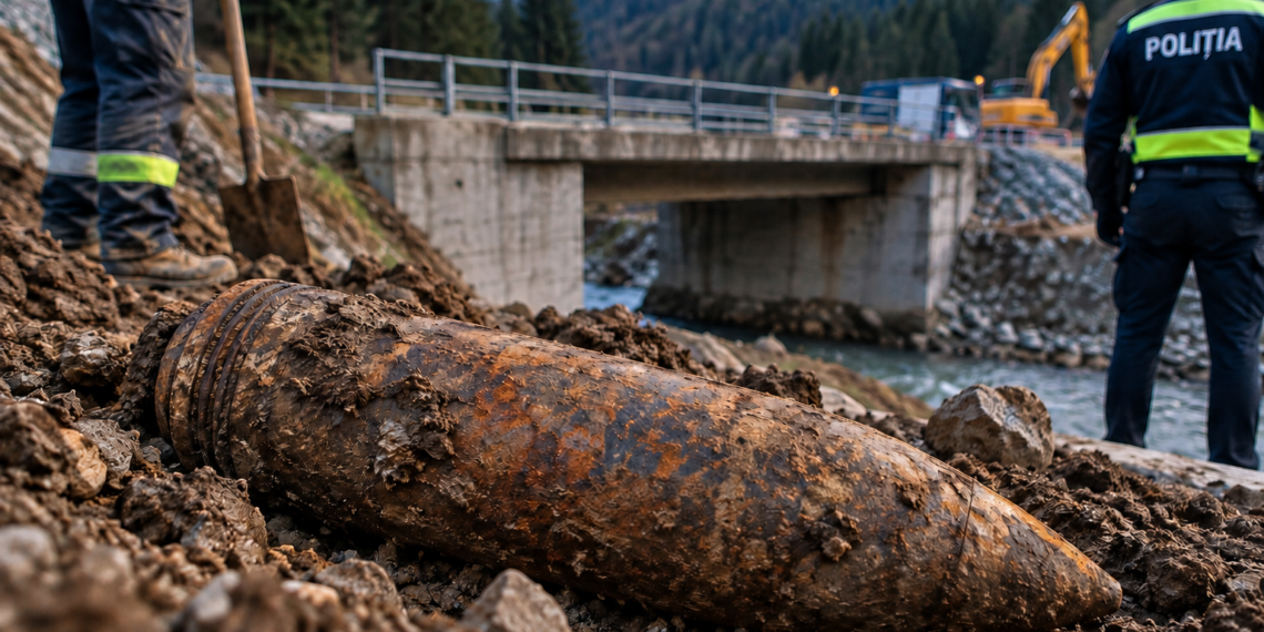 Proiectil din Al Doilea Război Mondial, descoperit în timpul unor lucrări la un pod din Cîrlibaba