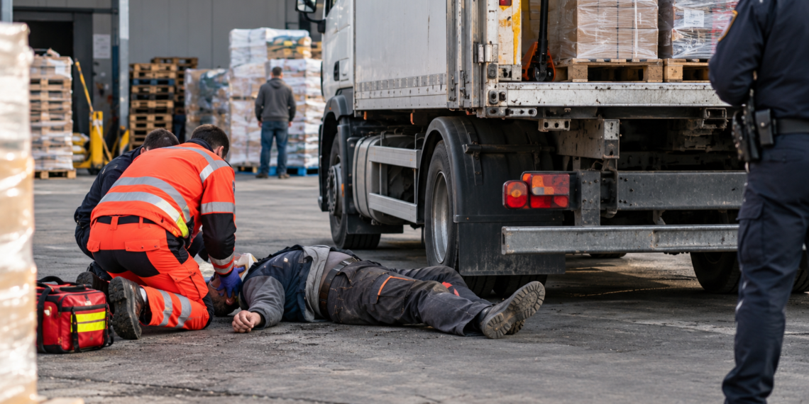 Șofer de 59 de ani, rănit după ce i s-a făcut rău și a căzut din camion, la un depozit din Fălticeni