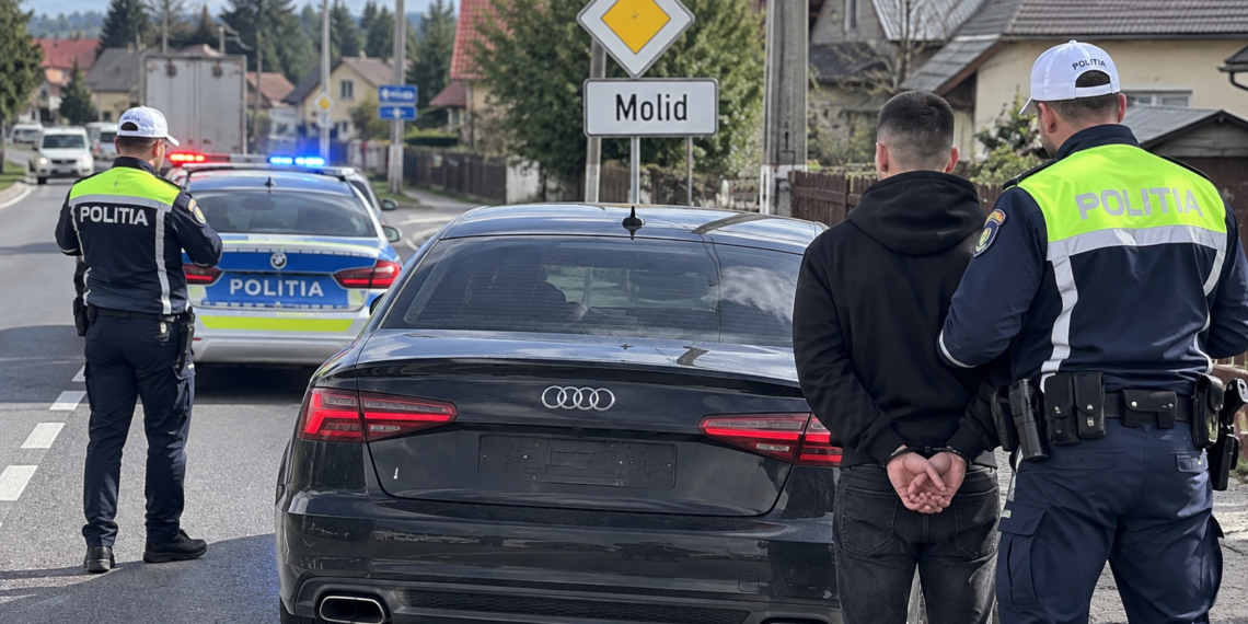 Șofer de 22 de ani, urmărit și blocat de polițiști la Molid. Avea permisul suspendat pentru șase luni